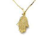 Mariana Necklace Pendant Hamsa in Lt Peach & Chrysolite Opal Austrian Crystals Summer Palace Silk Road Coll. - Image 2