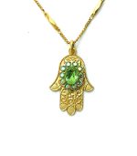 Mariana Necklace Pendant Hamsa in Peridot & AB Austrian Crystals Oasis Silk Road Coll.