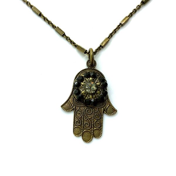 Necklace Pendant By Mariana Hamsa in Jet Black and Silver Night Swarovski Crystals