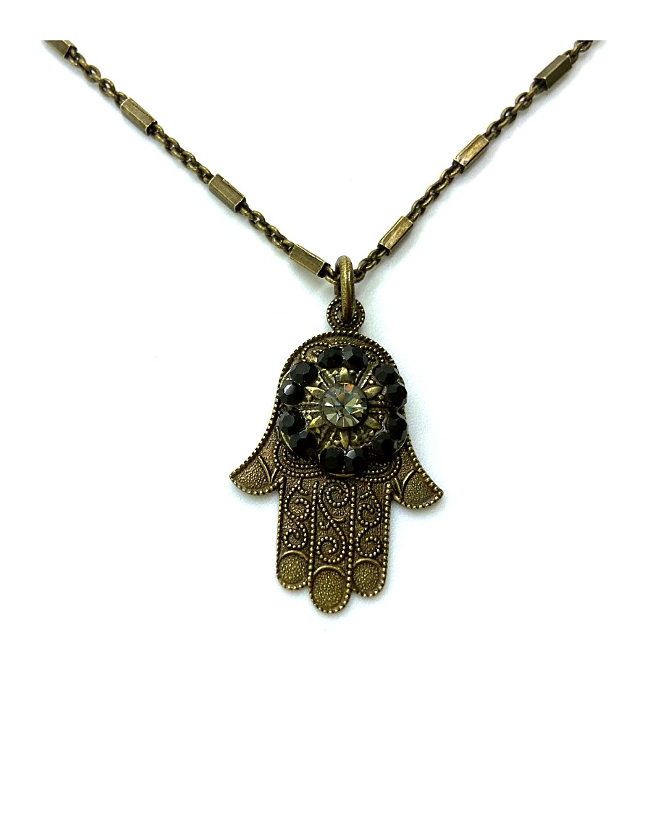 N-5093-7-221-4-EG (1) Necklace Pendant By Mariana Hamsa in Jet Black and Silver Night Swarovski Crystals - Image 1