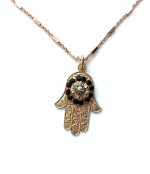 Mariana Necklace Pendant Hamsa Encrusted Jet Black & Silver Night Austrian Crystals My Treasures Coll.