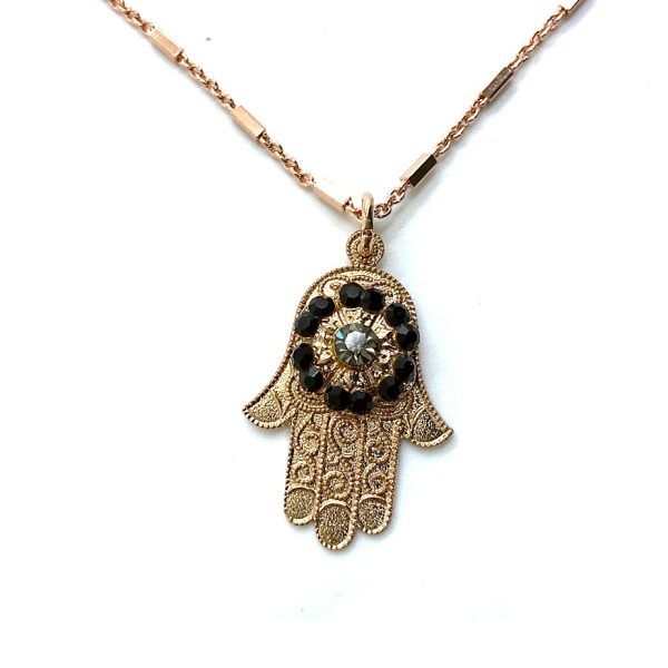 Mariana Necklace Pendant Hamsa Encrusted Jet Black & Silver Night Austrian Crystals My Treasures Coll.