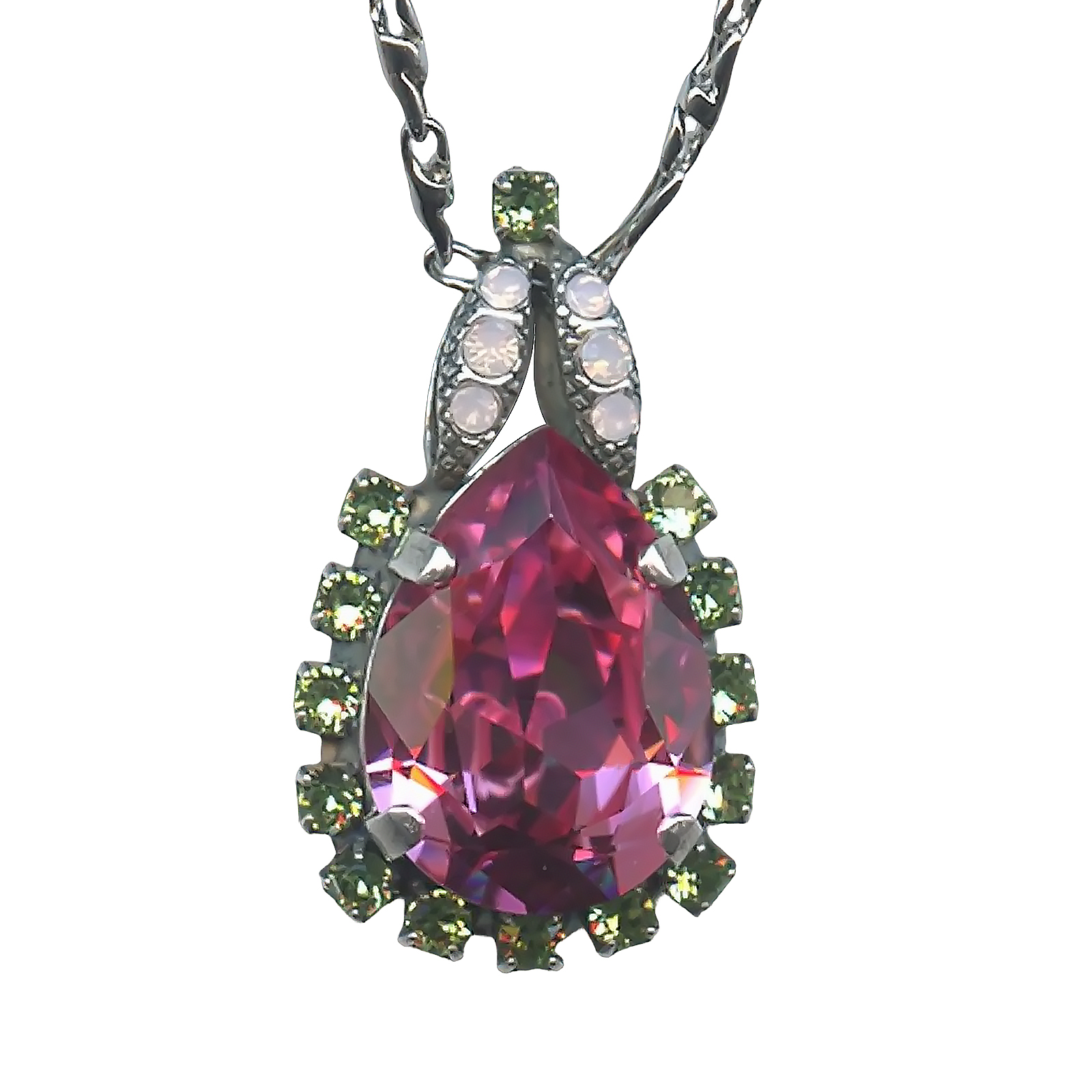 N-5098-2-1028-SP (1) Necklace Pendant By Mariana Woman Beautiful Rose and Peridot Swarovski Crystals - Image 1