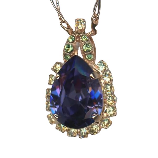 Mariana Necklace Pendant Stunning Tanzanite, Lemon, & Chrysolite Austrian Crystals Eggnog Coll.