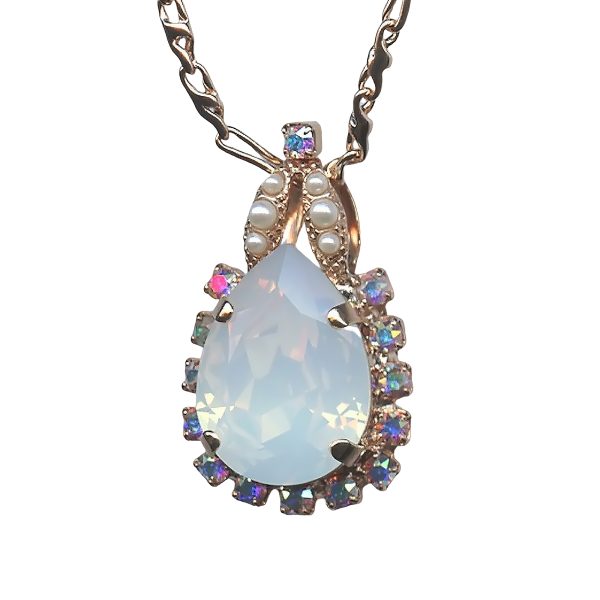 Mariana Necklace Pendant Timeless White Opal, Pearl, & AB Austrian Crystals Seashell Ambrosia Coll.