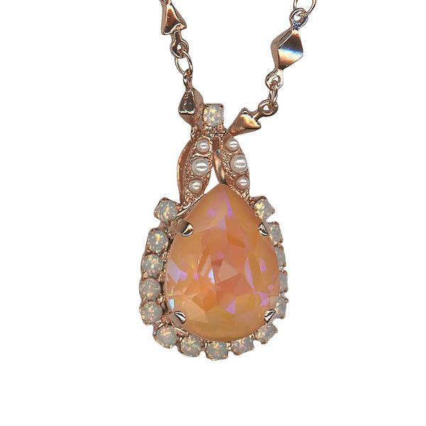 Mariana Necklace Pendant Sassy Sun Kissed Peach, Cream Pearl, & White Opal Austrian Crystals My Treasures Coll.