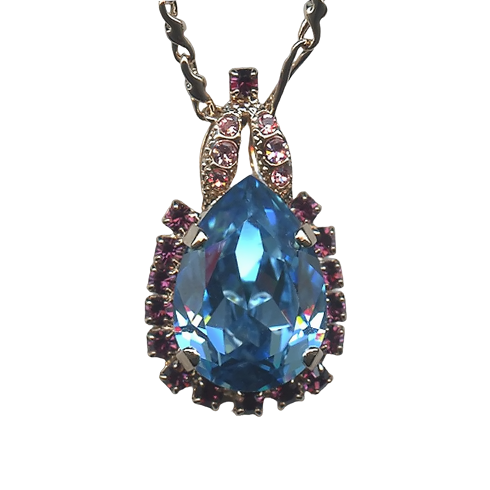 N-5098-2-144-RG (1) Mariana Necklace Pendant Gorgeous Aquamarine, Amethyst, & Lt Rose Austrian Crystals Cotton Candy The Sweet Life Coll. - Image 1