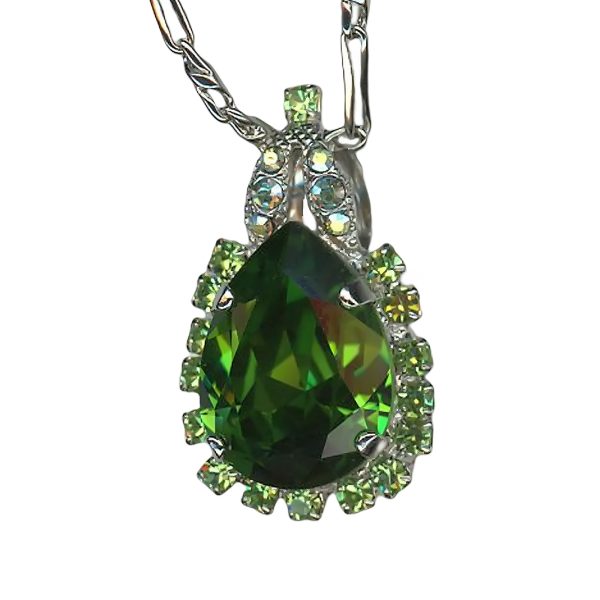 Mariana Necklace Pendant Simply Elegant Emerald, Peridot, & AB Austrian Crystals Spring 2019 Coll.