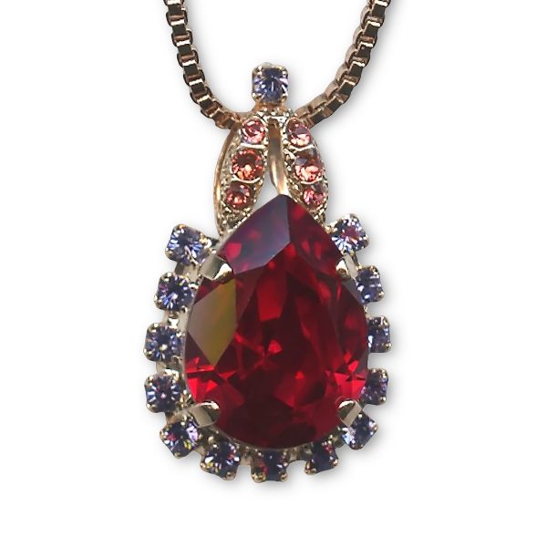 Mariana Necklace Pendant Classy Ruby, Purple Velvet, & Peach Austrian Crystals Xenia Odyssey Coll.