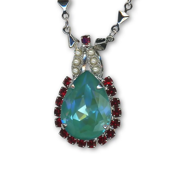 Mariana Necklace Pendant Alluring Laguna Delite, Ruby, & Pearl Austrian Crystals Happiness Joy Of Life Coll.