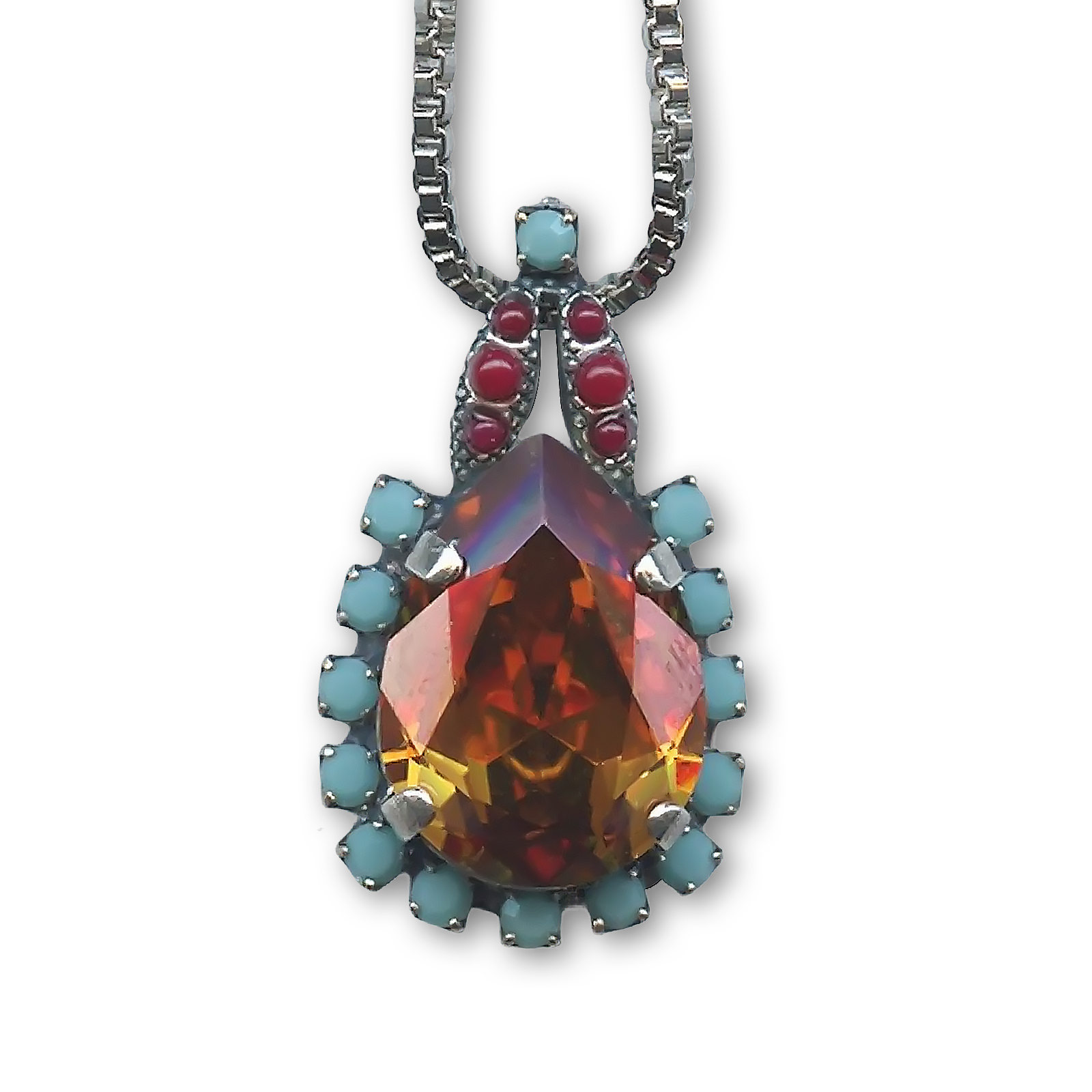 N-5098-8-3511-SP (1) Mariana Necklace Pendant Sassy Amber, Turquoise, & Red Coral Austrian Crystals Moondrops Gypsy Soul Coll. - Image 1
