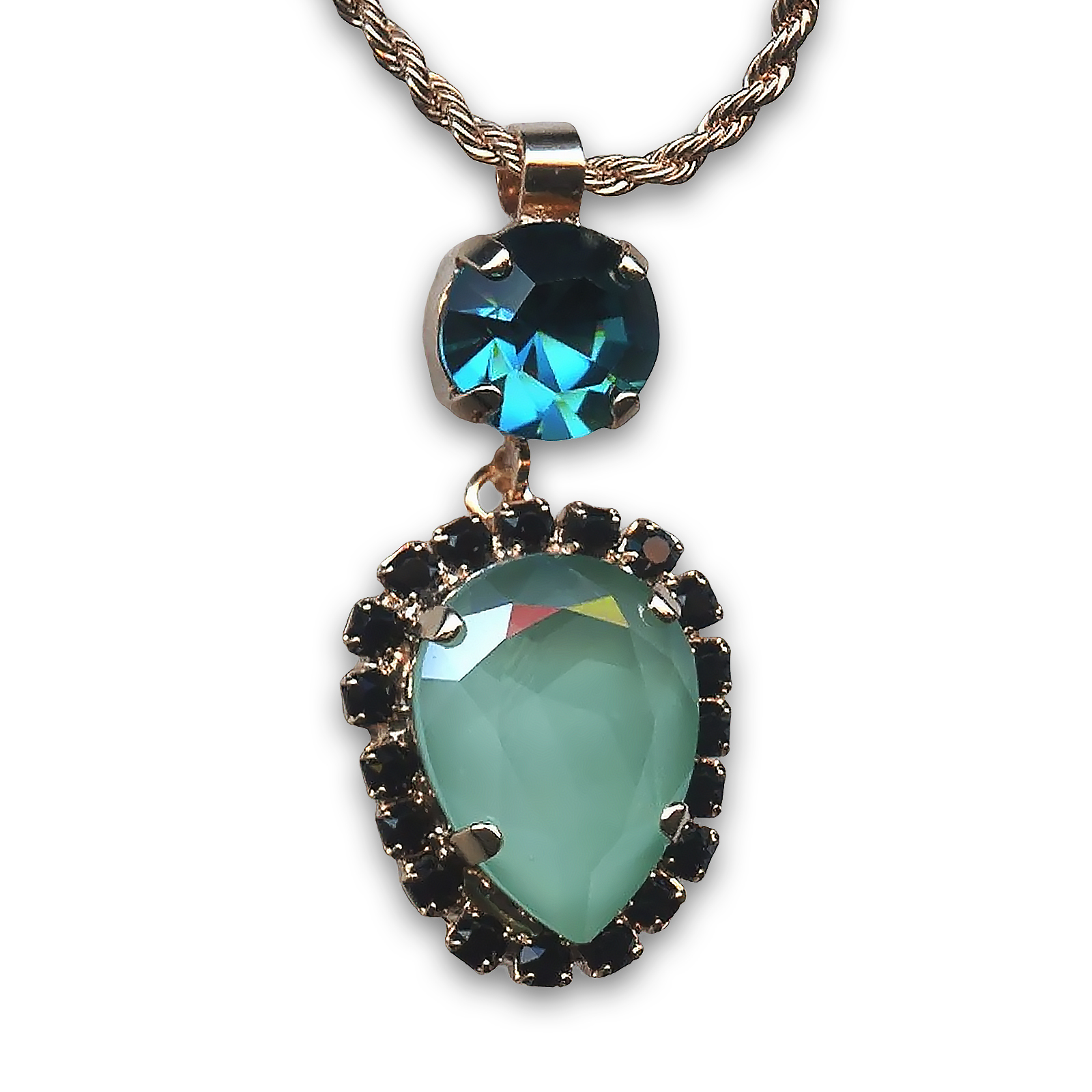 N-5098-91-125-RG (1) Mariana Necklace Pendant Gorgeous Pacific Opal, Indicolite, & Jet Austrian Crystals Cannoli The Sweet Life Coll. - Image 1
