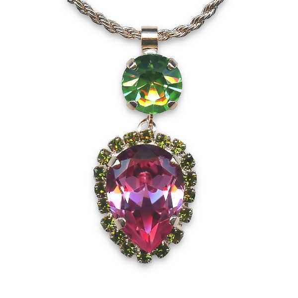 Mariana Necklace Pendant Beautiful Lt Rose, Peridot, & Olivine Austrian Crystals Tutti Frutti The Sweet Life Coll.
