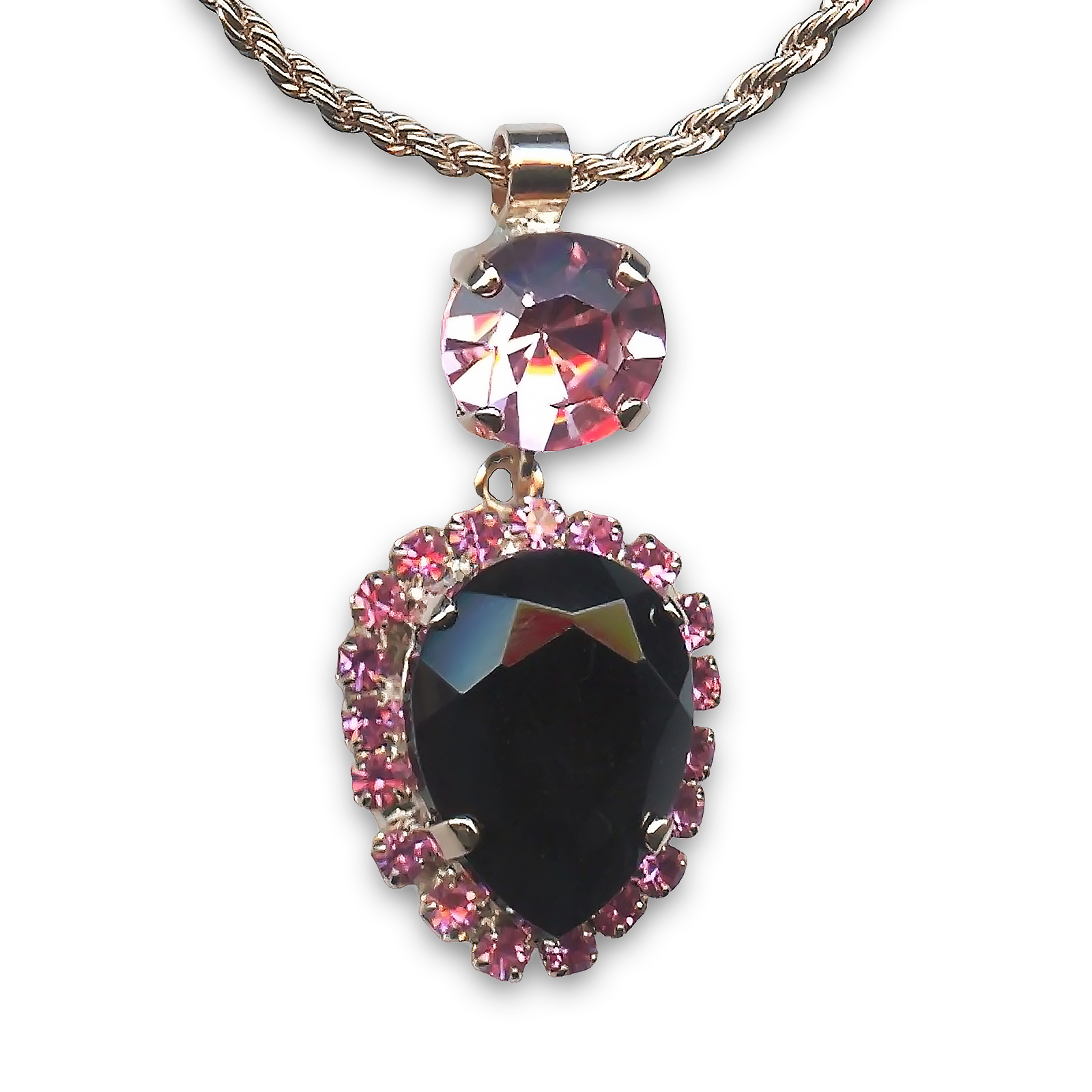 N-5098-91-143-YG (1) Necklace Pendant By Mariana The Sweet Life Coll. Rose and Jet Black Swarovski Crystals - Image 1