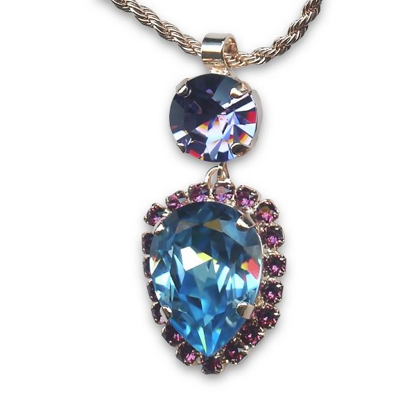 Mariana Necklace Pendant Charming Aquamarine, Tanzanite, & Amethyst Austrian Crystals Cotton Candy The Sweet Life Coll.