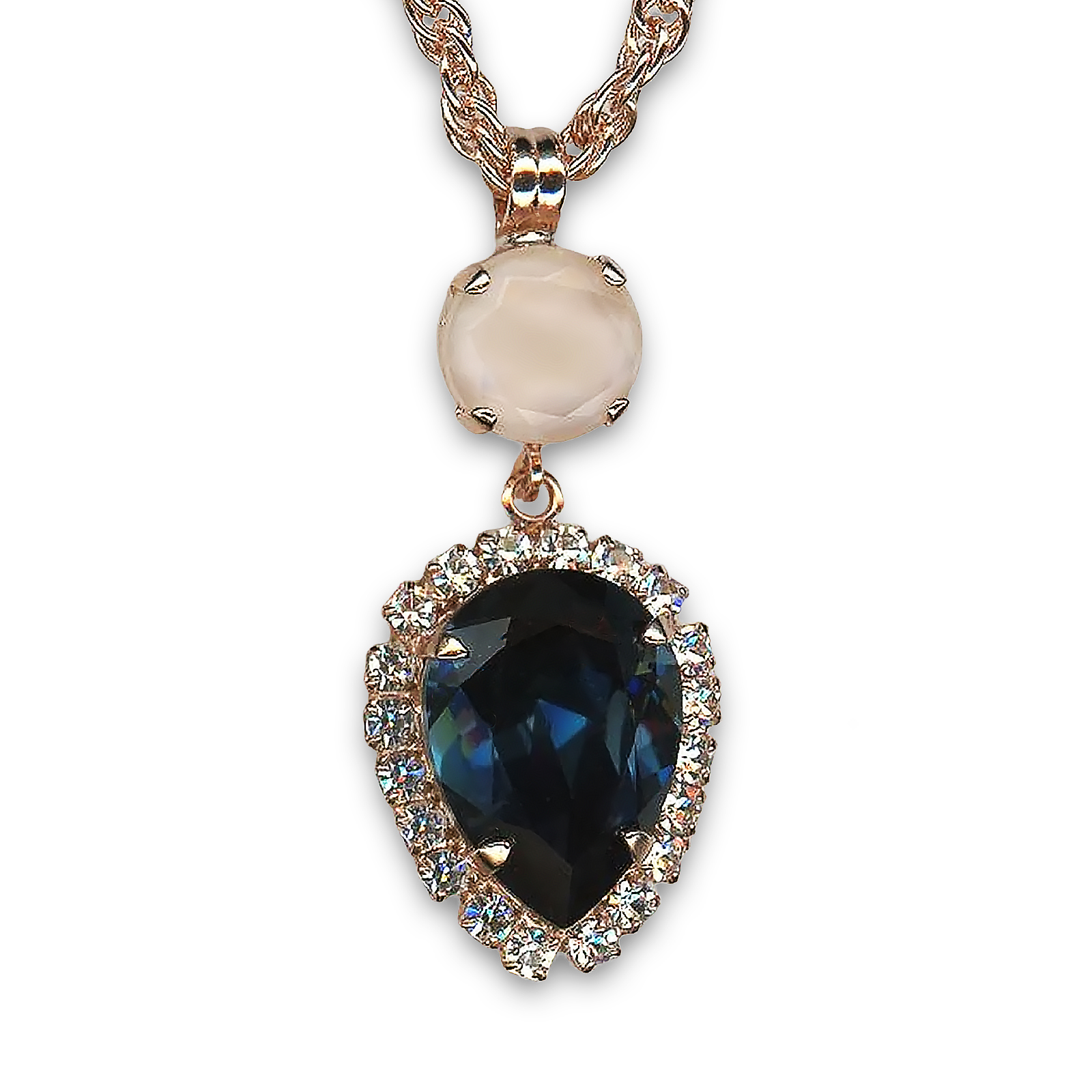 N-5098-91-2142-RG (1) Necklace Pendant By Mariana 2019 Coll. Glamorous Montana Blue and White Opal Swarovski Crystals - Image 1