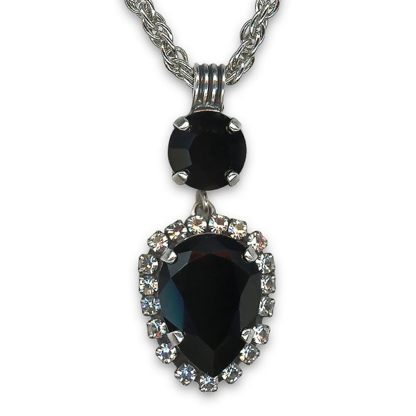 Mariana Necklace Pendant Sophisticated Jet Black & Clear Austrian Crystals Checkmate Cocktail Hour Coll.