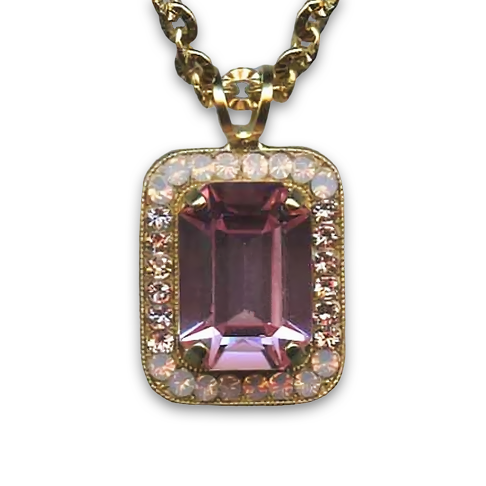N-5107-223-1-YG (1) Mariana Necklace Pendant Lovely Rose Opal & Lt Rose Austrian Crystals Antigua Caribbean Life Coll. - Image 1