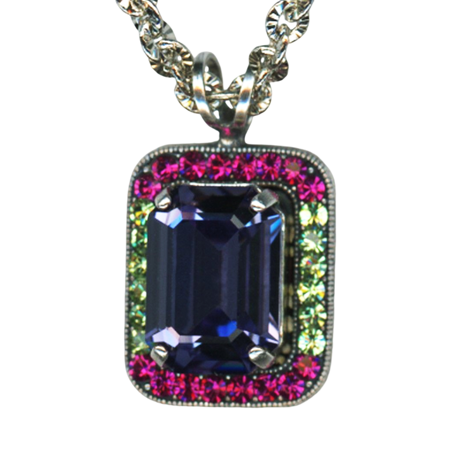 N-5107-333-2-SP (1) Mariana Necklace Pendant Fab Tanzanite, Fuchsia, & Peridot Austrian Crystals My Treasures Coll. - Image 1
