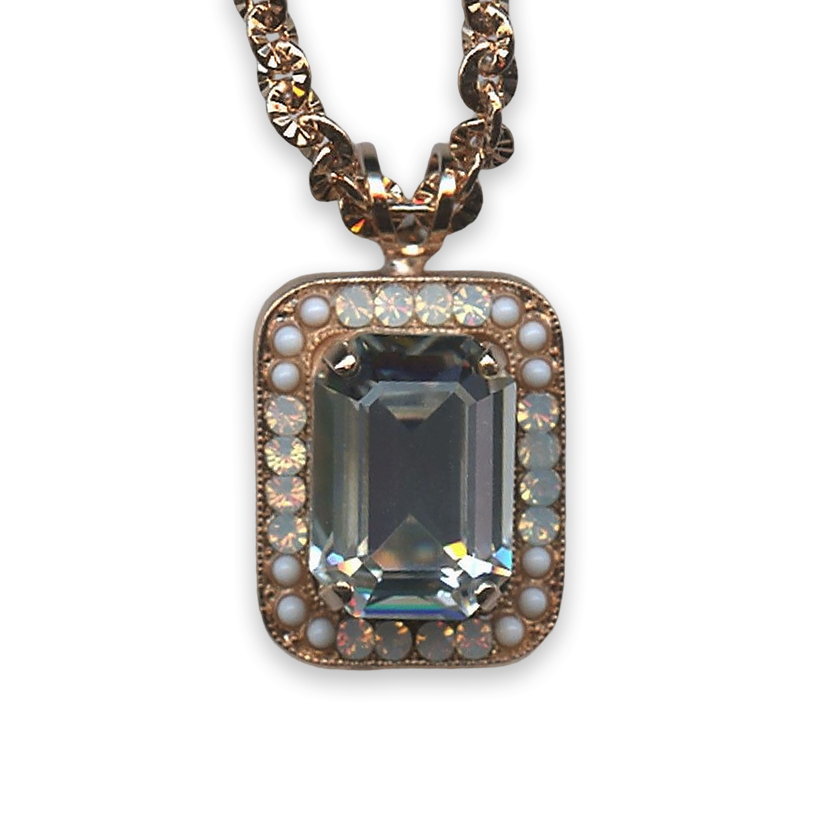 N-5107-5087-RG (1) Necklace Pendant By Mariana Gorgeous White Opal and Shell Swarovski Crystals - Image 1