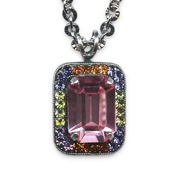 Mariana Necklace Pendant Beautiful Tanzanite, Jonquil, Lt Rose & Orange Austrian Crystals Flower Power Coll.