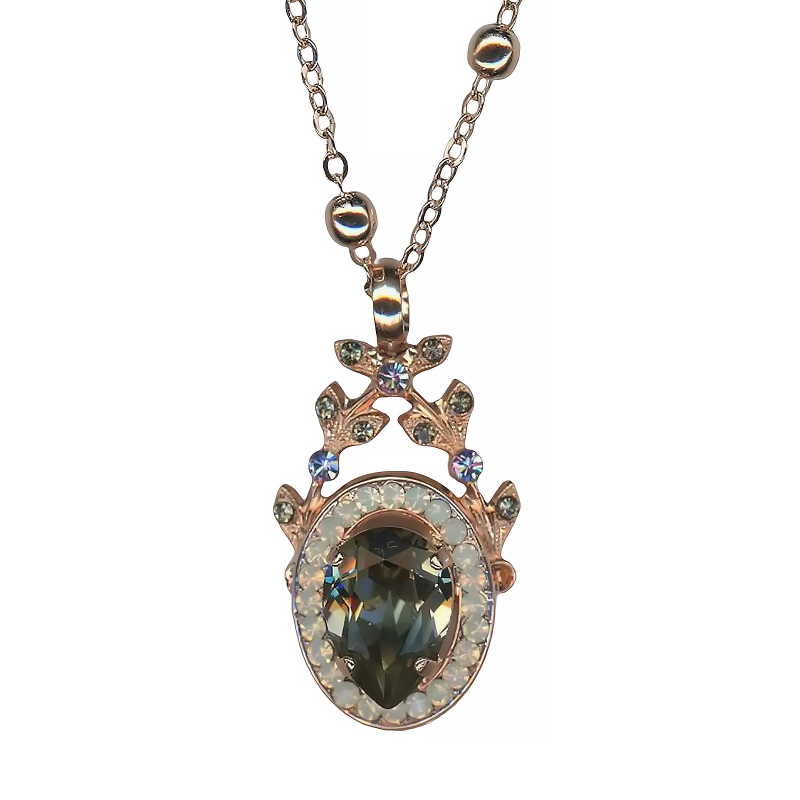 N-52009-1154-RG (1) Necklace Pendant By Mariana Black Diamond and White Opal Swarovski Crystals - Image 1