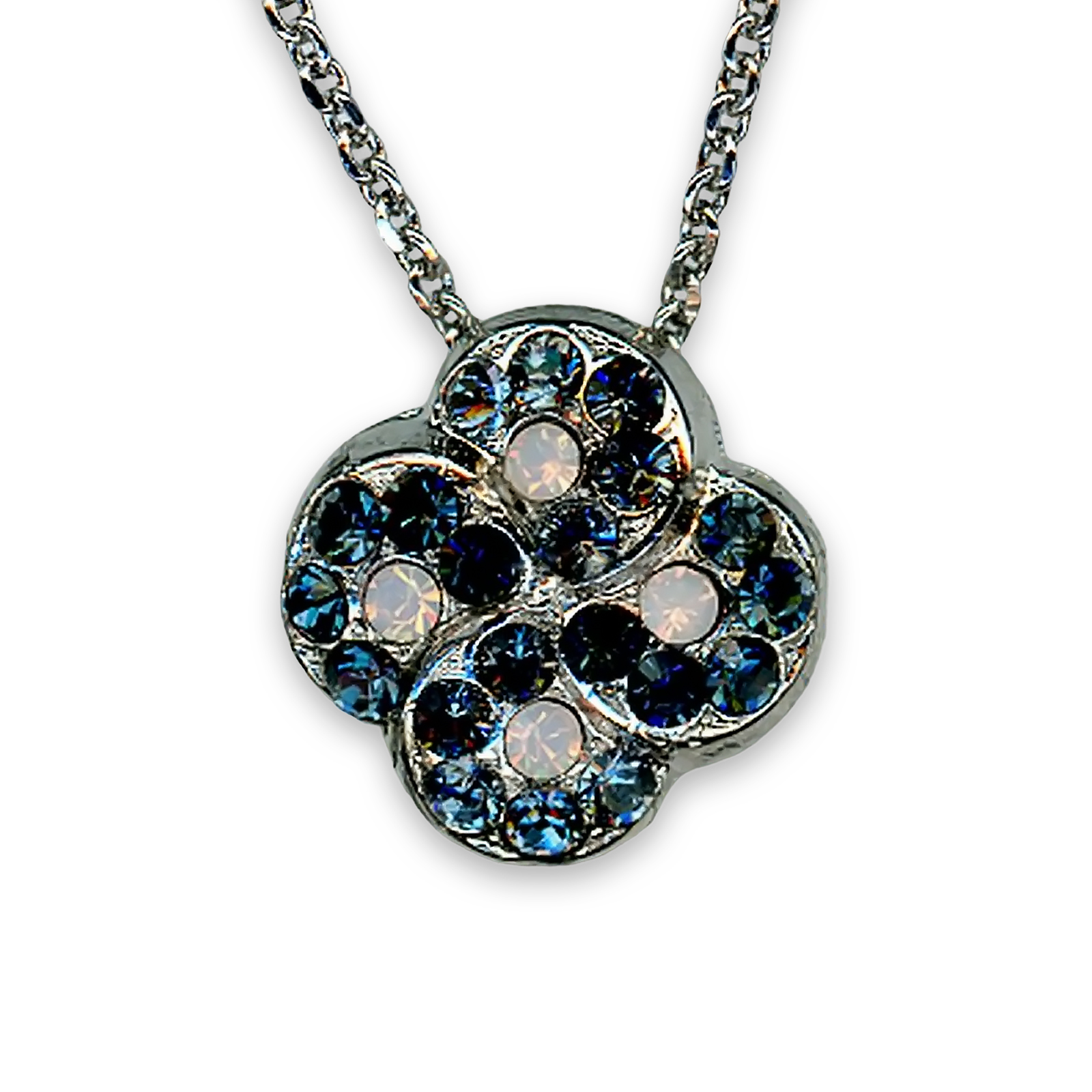 N-5319-3-1118-SP (1) Mariana Necklace Pendant Simply Elegant Navy Blue & White Opal Austrian Crystals Blue Morpho My Butterfly Coll. - Image 1