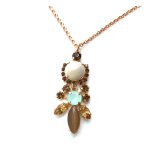 Necklace Pendant By Mariana Cocktail Hour Coll. Glamorous Howlite Mineral, Topaz and Tiger Eye Swarovski Crystals