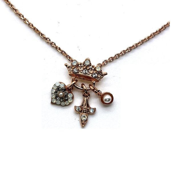 Necklace Pendant By Mariana Woman Crown Shape Opal and Pearl Swarovski Crystals