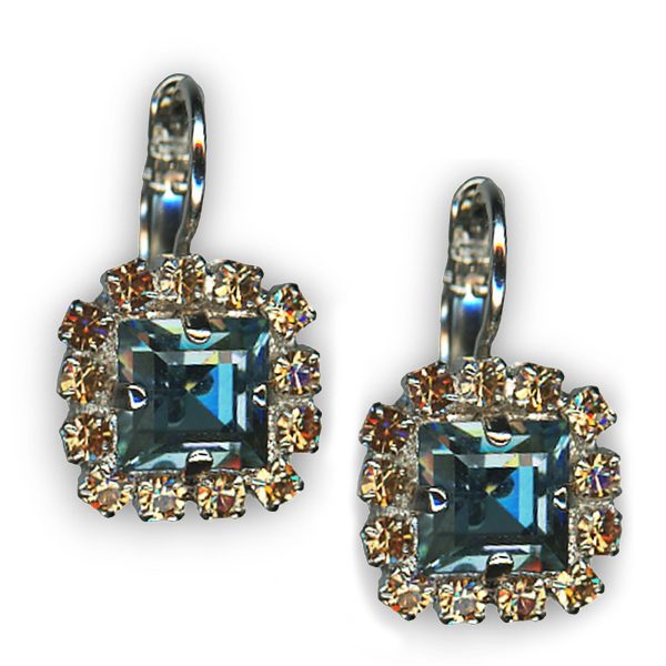 Earrings By Mariana Woman Encrusted Pale Blue and Champagne Swarovski Crystals