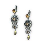 Mariana Earrings Floral Dangling Champagne, Pale Blue, & Amber Austrian Crystals Moondrops Cocktail Hour Coll. - Image 2