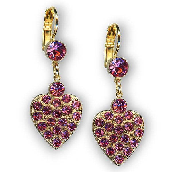 Mariana Earrings Heart Dangling Rose Austrian Crystals My Treasures Coll.