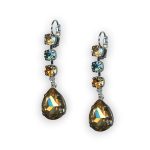 Mariana Earrings Exquisite Multi Tier Champagne & Pale Blue Austrian Crystals Moondrops Cocktail Hour Coll.