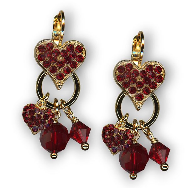 Mariana Earrings Heart & Charms Siam Austrian Crystals Primrose Cocktail Hour Coll.