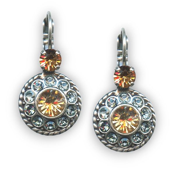 Mariana Earrings Boho Chic Amber, Champagne, & Pale Blue Austrian Crystals Moondrops Cocktail Hour Coll.