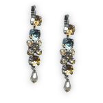Mariana Earrings Dangling Floral Champagne, Amber, & Pale Blue Austrian Crystals Moondrops Cocktail Hour Coll.