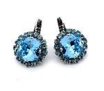 Earrings By Mariana Woman Glamorous Flower Shape Aquamarine Swarovski Crystals - Image 2