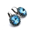 Earrings By Mariana Woman Glamorous Flower Shape Aquamarine Swarovski Crystals - Image 3