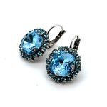 Earrings By Mariana Woman Glamorous Flower Shape Aquamarine Swarovski Crystals