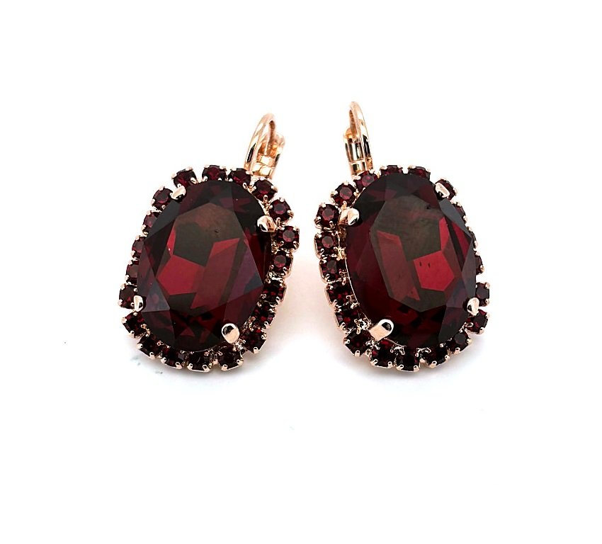 E-1090-1-208208-RG6 (3) Earrings By Mariana Woman Elegant Oval Siam Swarovski Crystals - Image 1