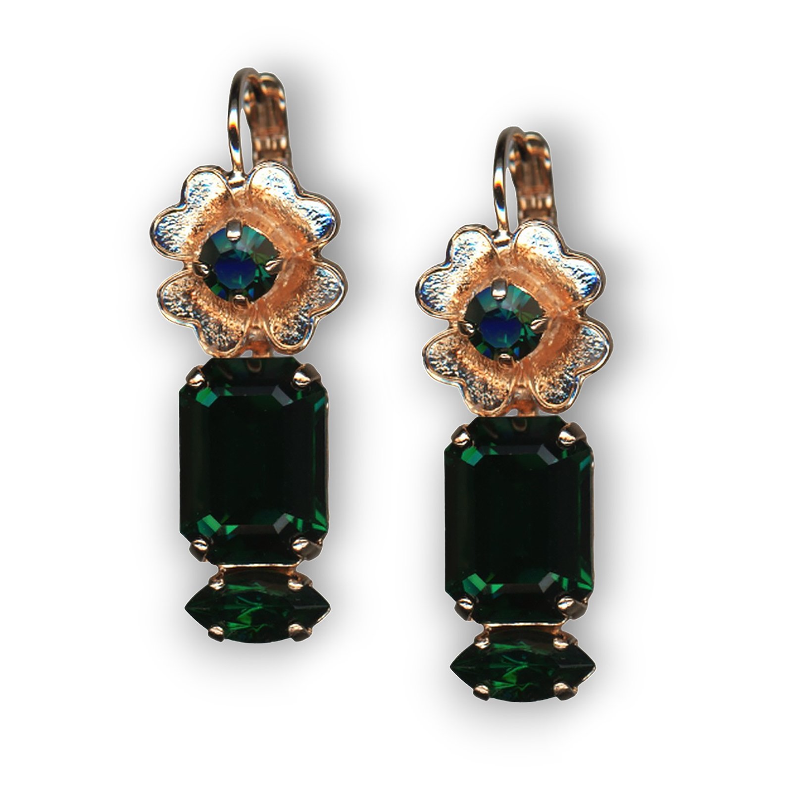 E-1099-1-205205-RG6 (1) Mariana Earrings Glamorous Floral Emerald Austrian Crystals My Treasures Coll. - Image 1