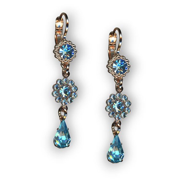 Mariana Earrings Dangling Floral Aquamarine Austrian Crystals My Treasures Coll.