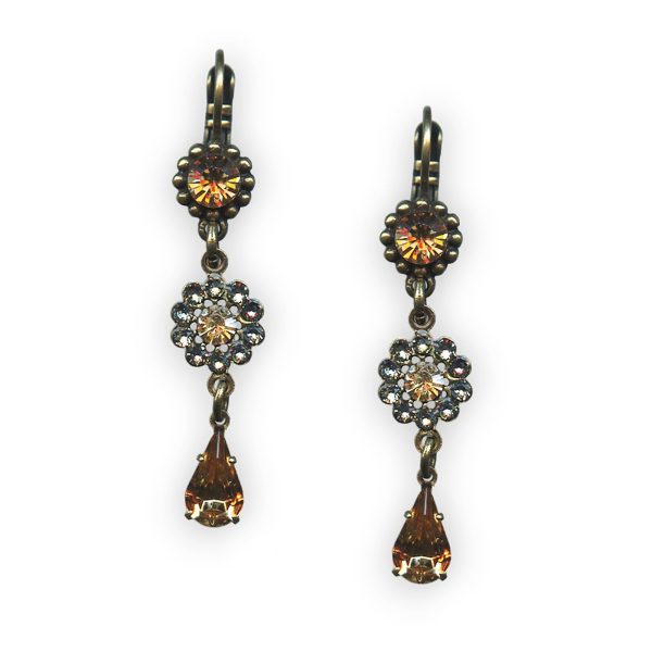Mariana Earrings Charming Amber, Champagne, & Pale Blue Austrian Crystals Moondrops Cocktail Hour Coll.