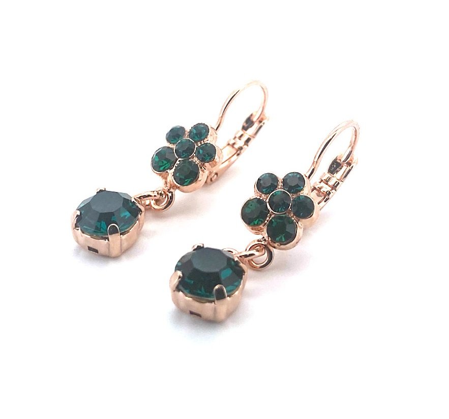 E-1152-3-205205-RG6 (3) Earrings By Mariana My Treasures Coll. Charming Floral Emerald Austrian Crystals - Image 1