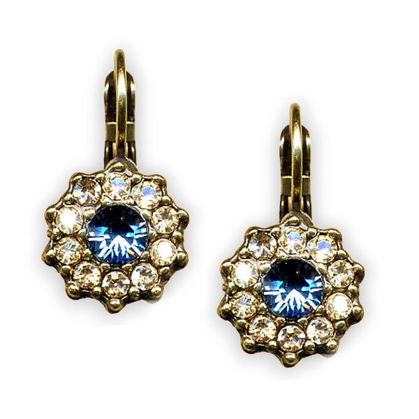 Mariana Earrings Dainty Floral Champagne & Pale Blue Austrian Crystals Moondrops Cocktail Hour Coll.