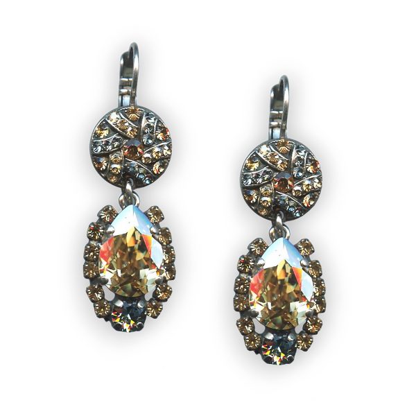 Mariana Earrings Glamorous Champagne, Amber, & Pale Blue Austrian Crystals Moondrops Cocktail Hour Coll.