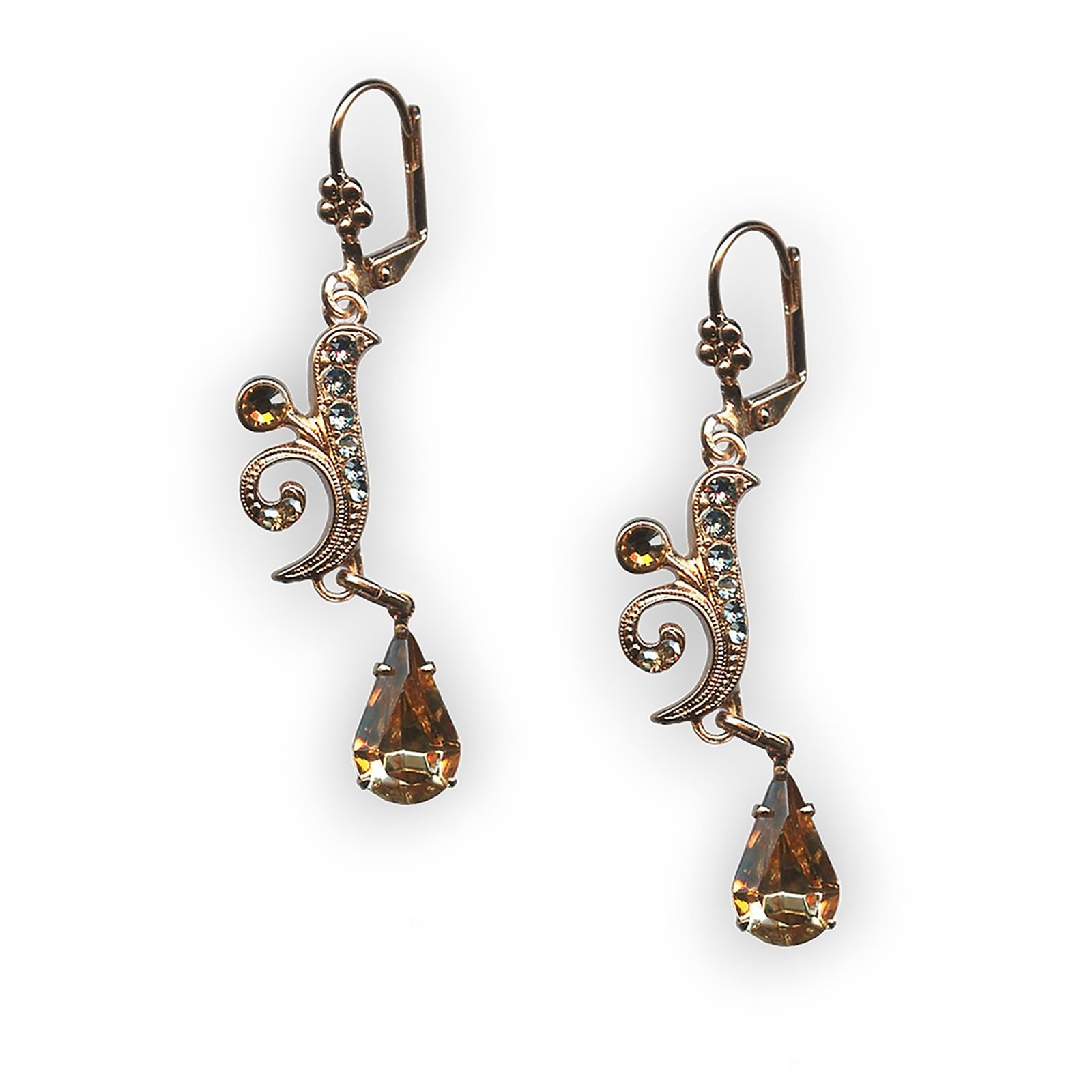 E-1313-2-216-3-RG1 (1) Mariana Earrings Fab Champagne & Pale Blue Austrian Crystals Moondrops Cocktail Hour Coll. - Image 1