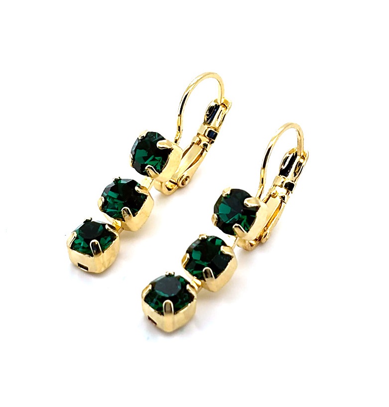 E-1425-1-205205-YG6 (4) Earrings By Mariana Woman Chic Triple Tier Emerald Swarovski Crystals - Image 1