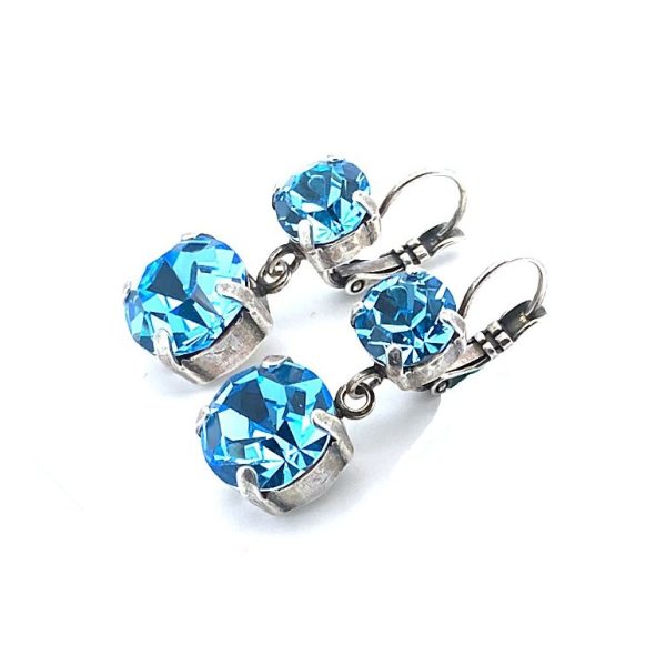 Earrings By Mariana My Treasures Coll. Dangling Aquamarine Swarovski Crystals