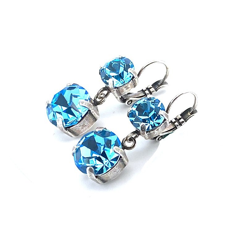 E-1440-2-202202-SP6 (1) Earrings By Mariana My Treasures Coll. Dangling Aquamarine Swarovski Crystals - Image 1